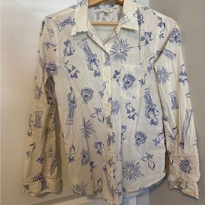 Lucky Brand White Shirt with Blue Graphic Design